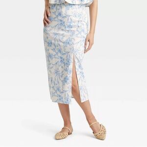 Women's Garden Party Midi A-Line Skirt - A New Day Cream/Blue Floral Size 14